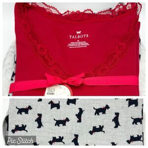 NWT Talbots Pajama Set XL Scottish Terrier Dog Print Red Gray Great Gift Cotton